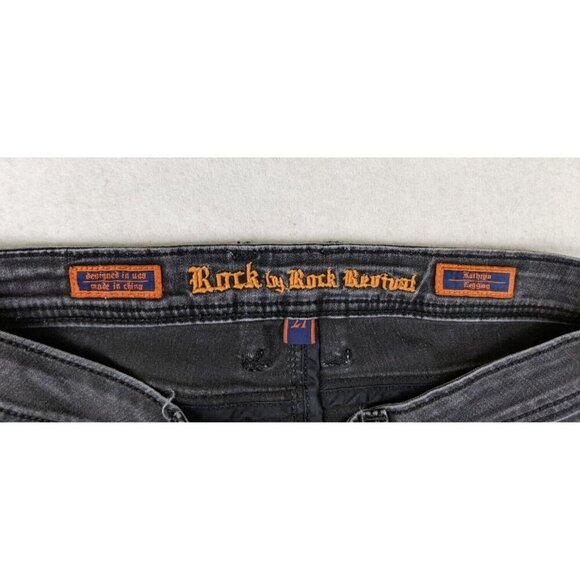 ROCK REVIVAL KATHRYN LEGGING - WOMENS GRAY DISTRESSED RHINETONE SKINNY JEANS 27 - Picture 6 of 12